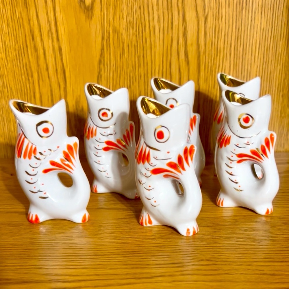 Vintage MCM Soviet Russian Fish Gurgle Shot Glasses Set of 6